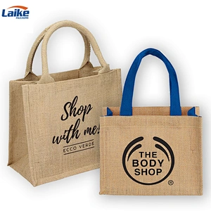 Cheap Promotional Natural Color Laminated Reusable eco Shopping jute Bag tote bags with custom printed logo