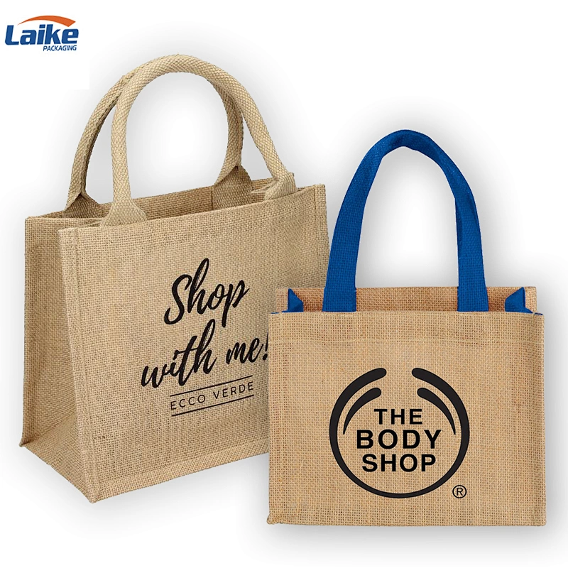Cheap Promotional Natural Color Laminated Reusable eco Shopping jute Bag tote bags with custom printed logo