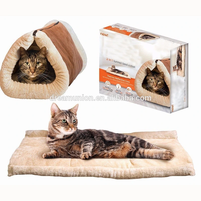 NEW SHACK 2 IN 1 SELF HEATING PET TUNNEL & MAT BED CAT DOG PORTABLE COSY WARM