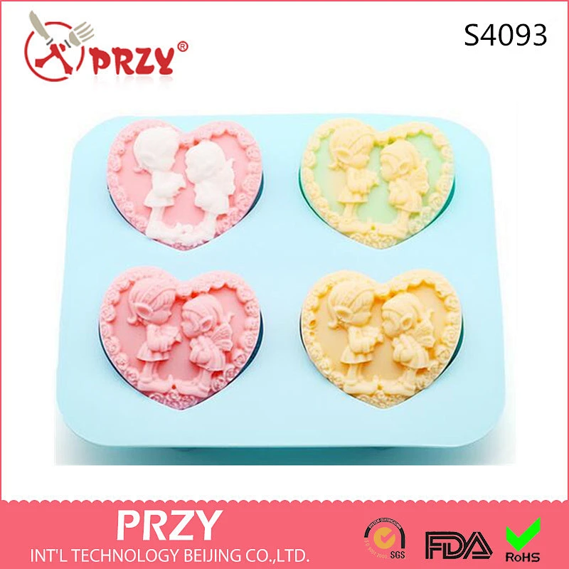 S4093 PRZY New 2016 DIY handmade soap molds for homemade SOAP mold 4 even heart-shaped Angel cold SOAP mold