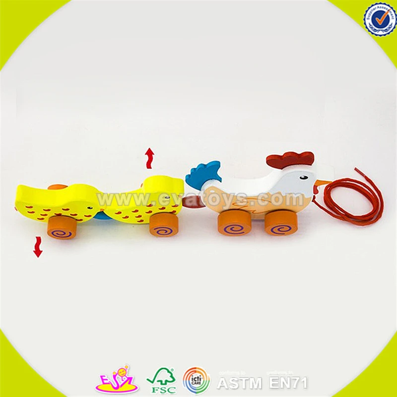 Wholesale lovely wooden drag toy cute wooden drag hen and chicks toy toddler wooden drag toy for fun W05B097