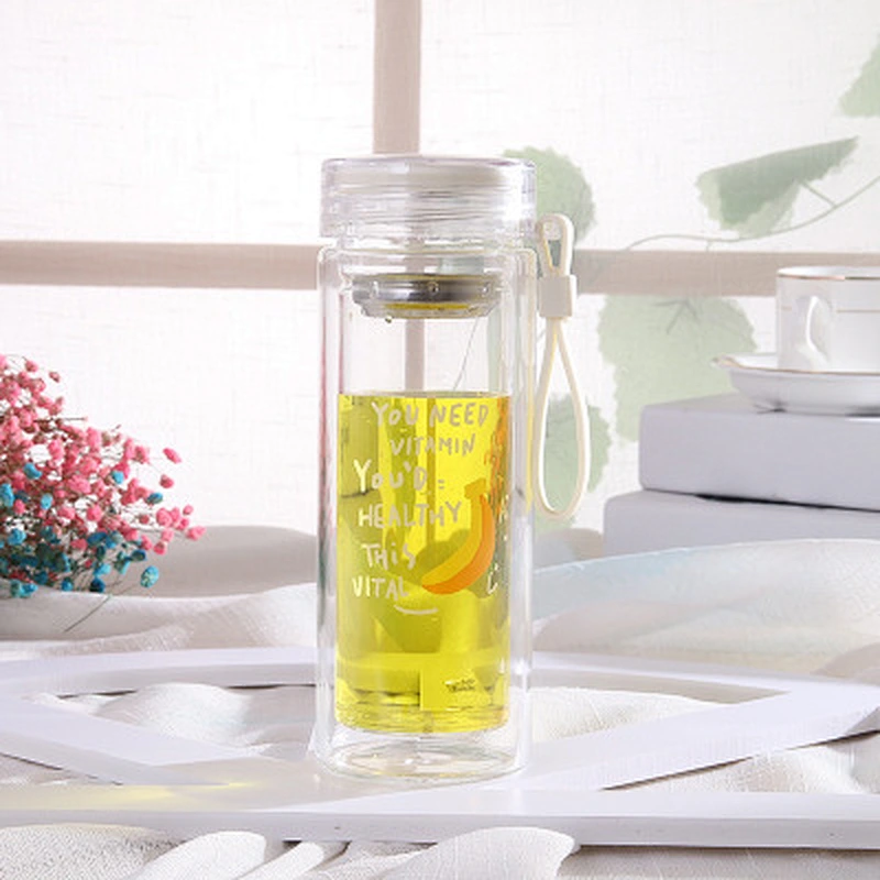 Wholesale High Borosilicate Glass Water Bottle 280 ml Customized Logo Fruit Water Bottle for Children