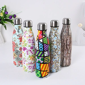 High Quality Vacuum Cup Christmas Gift 500 ml Vacuum Mug 304 Stainless Steel Colorful Pattern Water Bottle