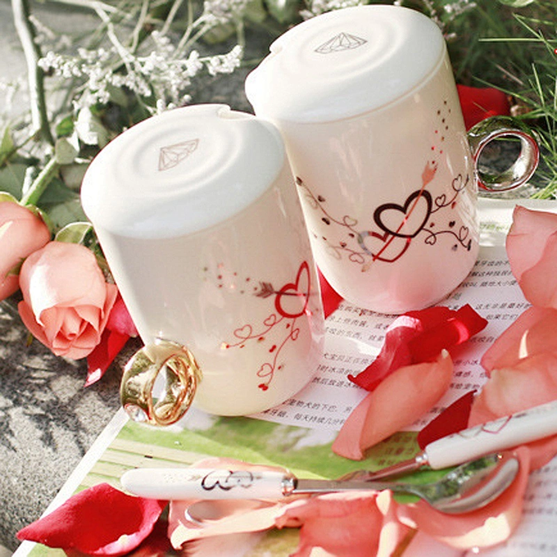 unique design coffee mug luxury metal handle ceramic coffee mug portable travel mug with spoon
