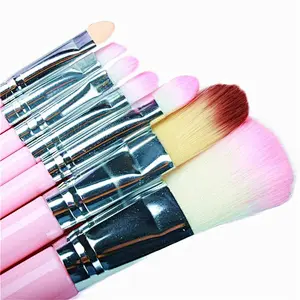 Beauty tools private label makeup brush kit 7pcs travel pink makeup brush set with metal case