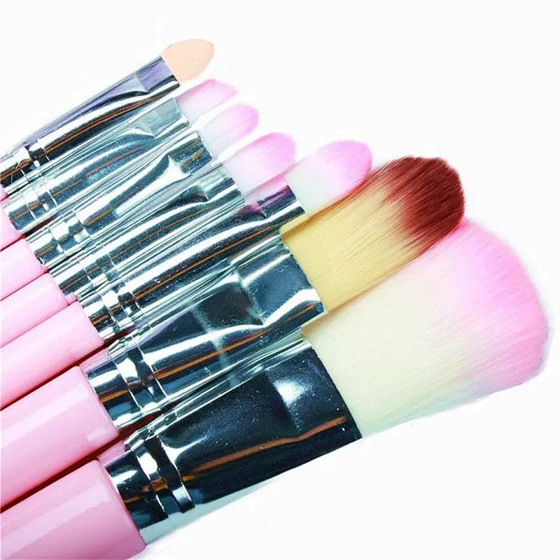 Beauty tools private label makeup brush kit 7pcs travel pink makeup brush set with metal case