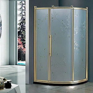 New Design Golden Frame Flower Pattern Ground Glass Shower Enclosure