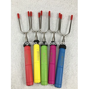 34 inch wooden Multi colored handle telescoping BBQ GRILL fork