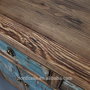 recycle pine wood three drawer four door blue chinese antique style side table