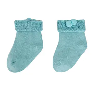 baby colorful double cuff pompoms thick cotton winter socks