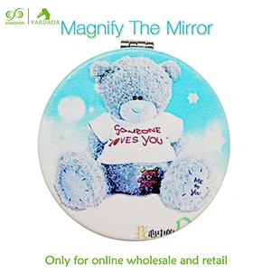Lovely blue bear bear makeup mirror, high quality flip pocket mirror, 2X magnifying glass in stock.