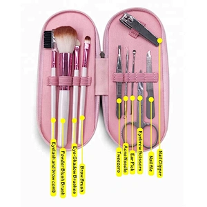 4pcs makeup brushes private label beauty cosmetics with 6pcs manicure set portable makeup artist brush set