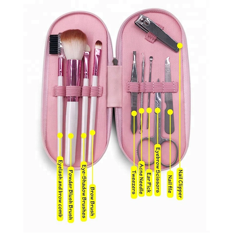 4pcs makeup brushes private label beauty cosmetics with 6pcs manicure set portable makeup artist brush set
