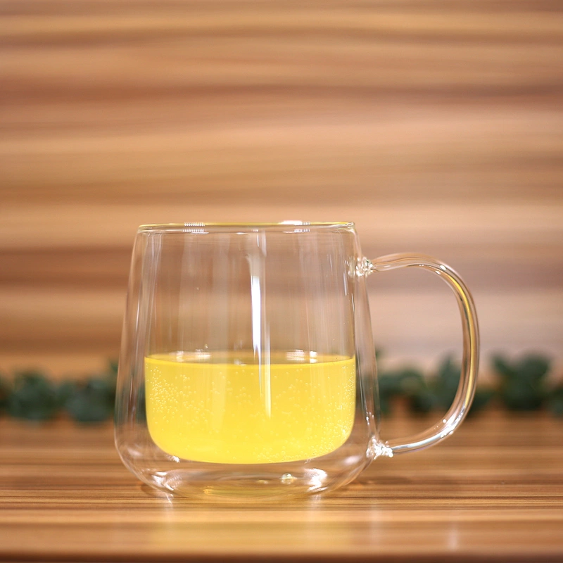 400 ml Double Wall Glass Mug Customized Logo Glass Water Bottle Juice Cup with Handle