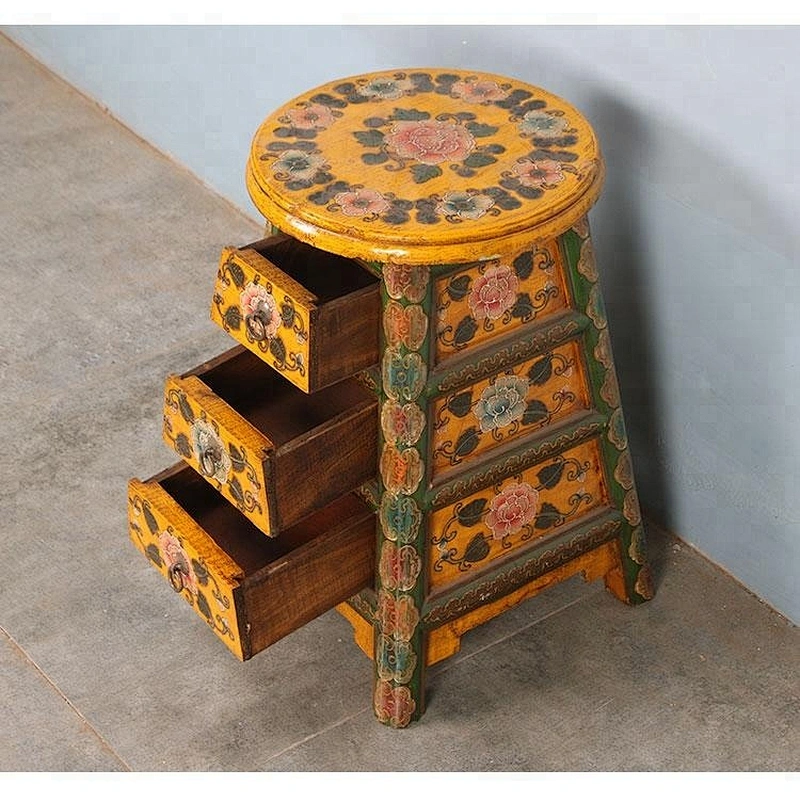 chinese antique handmade rustic wood stool painted furniture