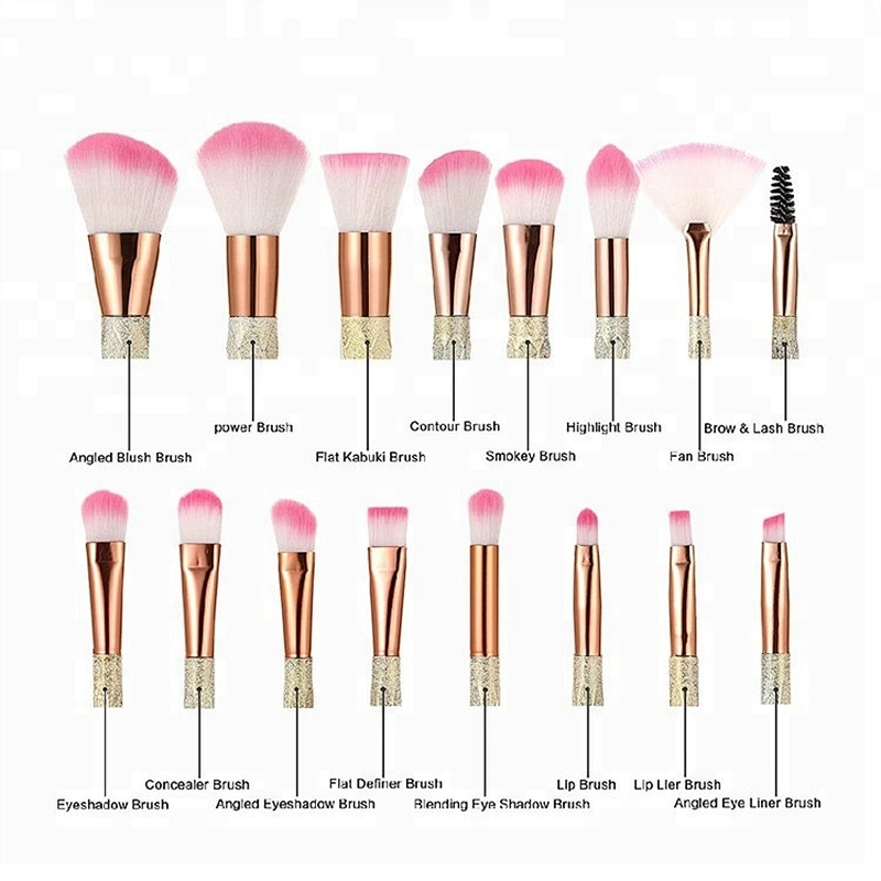 Customized High Quality Your Own Brand Diamond Rainbow Eye 16pcs Private Label Makeup Brush Set Professional