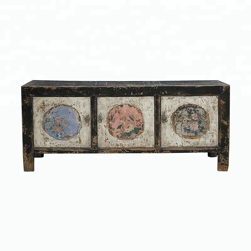 chinese oriental old distressed rustic painted storage sideboard furniture