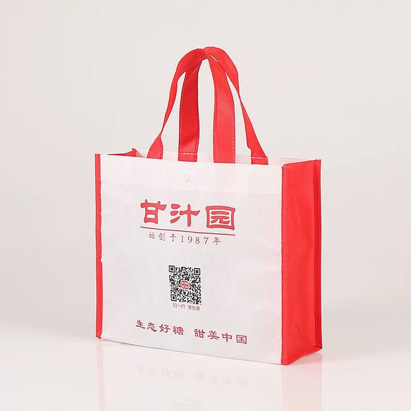 Custom wholesale red printed non-woven bag can stand for food packaging
