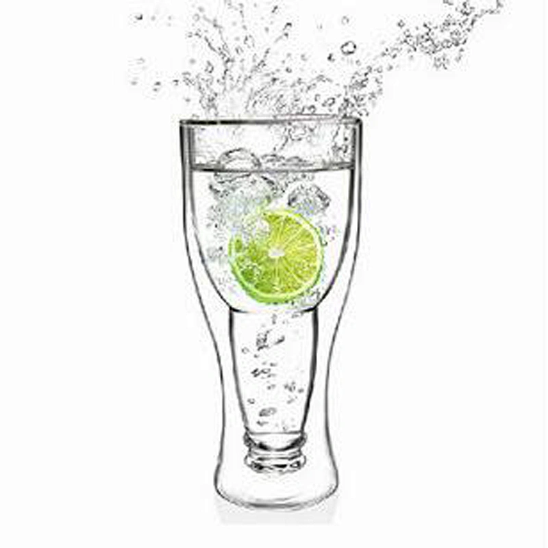 Double layer Inverted bottle shaped glass cup 350 ml for bar