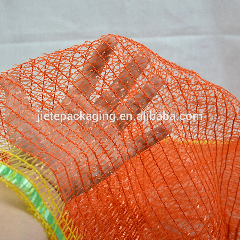 Blue drawstring orange plastic raschel mesh bag for vegetable and fruit