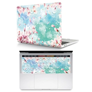 2 In 1 Cherry Blossom clear plastic case custom laptop case pu and Silicone Keyboard Protector for Mac Pro Touch Bar