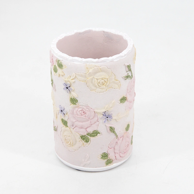 INS Style Rose Flowers Surround Pen Brush Pot Silicone Molds for Plaster Concrete