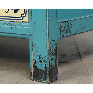 chinese antique Mediterranean blue and white painted solid wooden vintage living room buffet