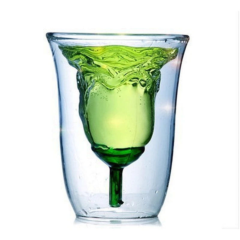 China manufacturer double wall reusable glass beer/coffee cup with rose shape