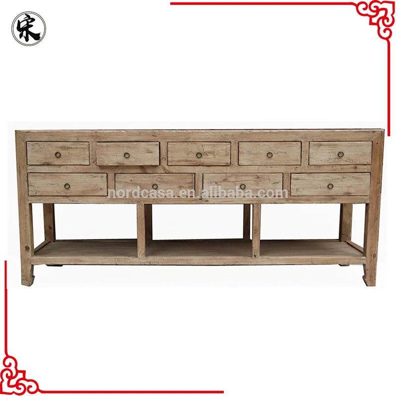 Chinese Natural Wood Kitchen Nine Drawer Table Set Old Soild Wood Unit For Kitchen Table Antique Furniture Stores