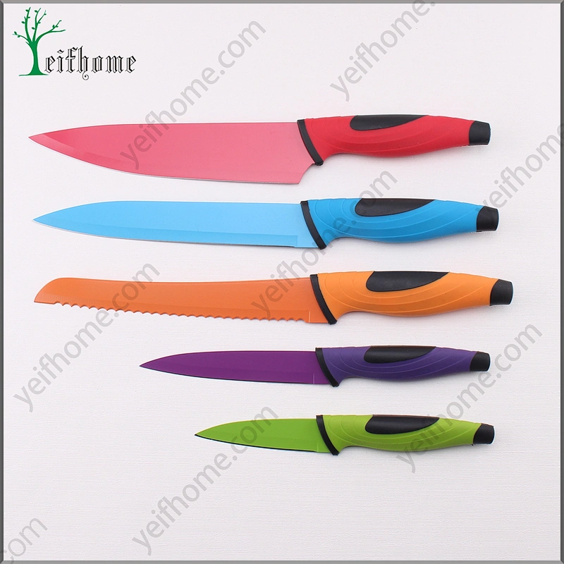 High quality stainless steel 5 pcs non-stick coating knife set