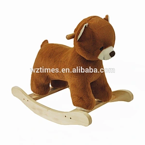 Wholesale baby wooden bear plush rocking horse for sale W16D111