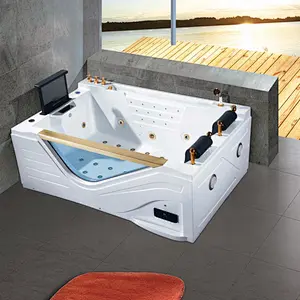 Chinese supplier two person jet whirlpool bathtub tempered glass with tv