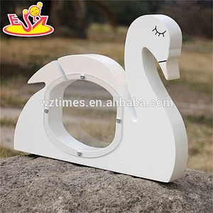 wholesale white swan design wooden small money box for kids W02A256
