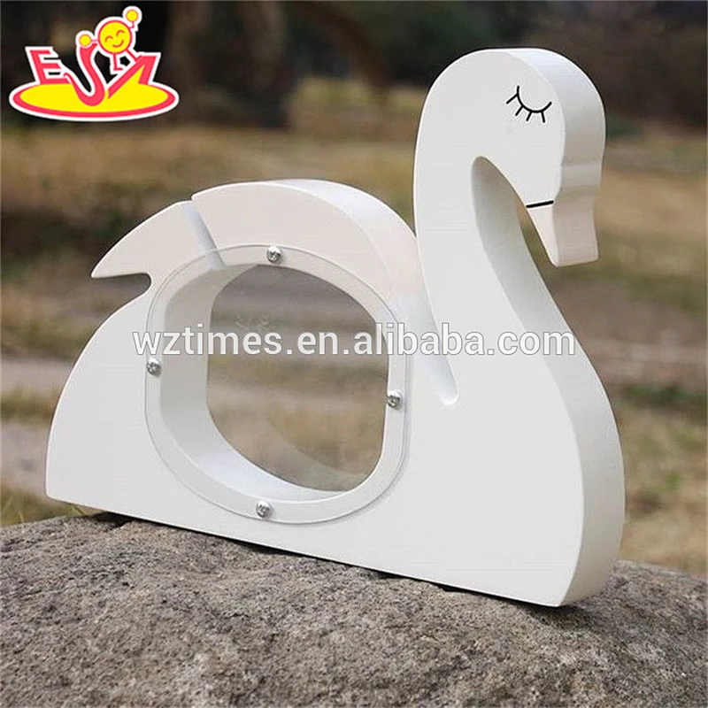 wholesale white swan design wooden small money box for kids W02A256