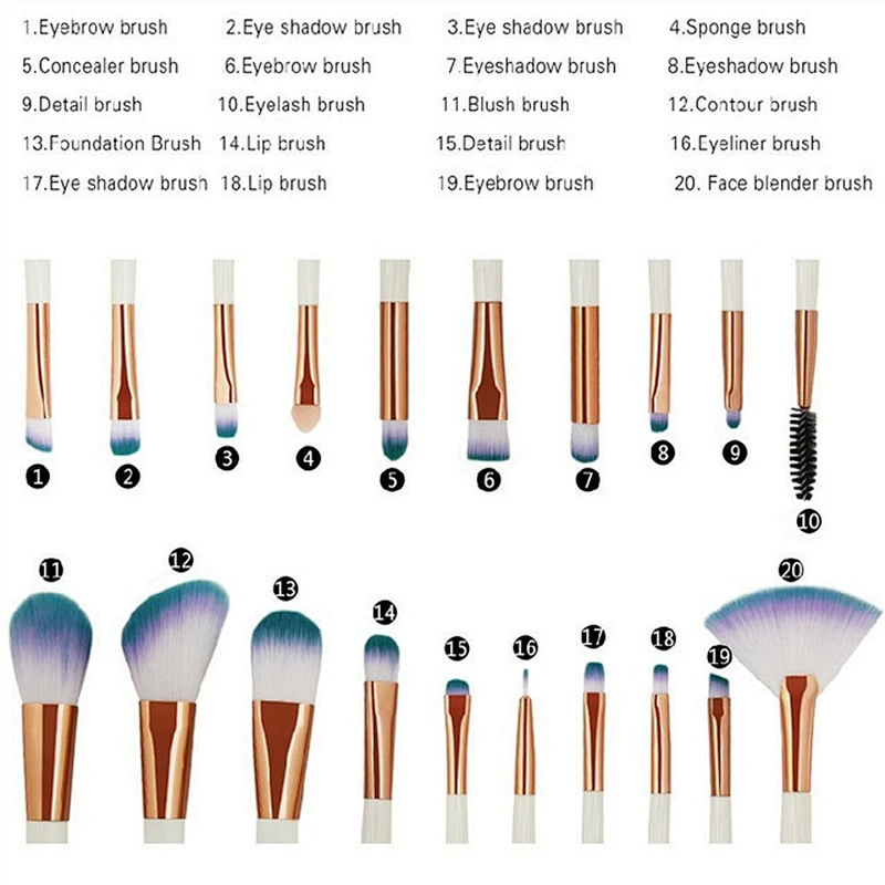 2018 Private Label 20pcs Cosmetics Makeup Brush Set