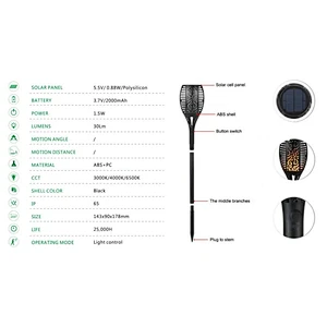 96 LED sensor solar light garden led solar light dancing flame solar torch lighting pole light