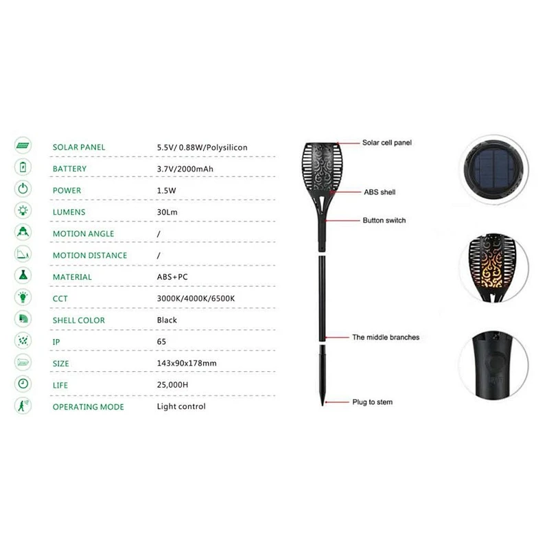 96 LED sensor solar light garden led solar light dancing flame solar torch lighting pole light