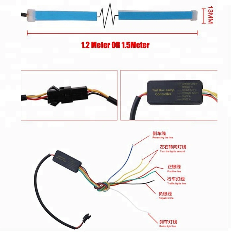RGB flowing Flexible LED strip DRL Rear Trunk Tail gate Light Brake turn Signal Reverse Warning Flash for 12V Cars