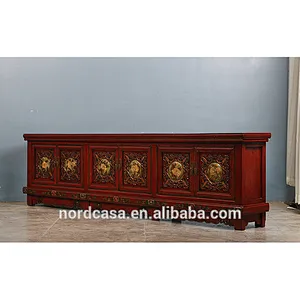 Chinese antique lacquerd glossy furniture solid wood TV cabinet for luxury use