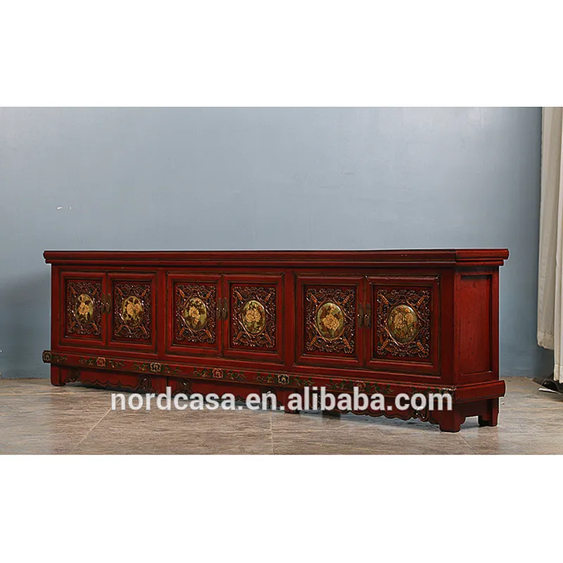 Chinese antique lacquerd glossy furniture solid wood TV cabinet for luxury use