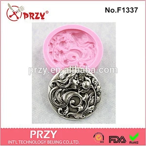 2015 newest fondant art nouveau lady silicone resin mold