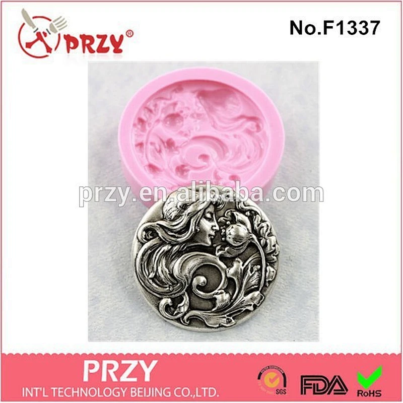 2015 newest fondant art nouveau lady silicone resin mold