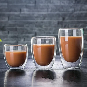 Heat Resistant Double Wall Borosilicate Glasses Drinking Mugs for Coffee Tea Icecream Juice Cup
