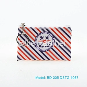 Sky Blue White Clouds Navy Sailor Style PU Leather Pouch