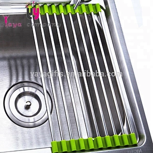 Silicone Folded Stainless steel Organizer Pan Pot Lid Roll Utensil Kitchen Sponge Holder