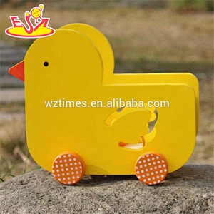 wholesale lovely duck baby wooden pull car toy new design wooden pull car toy for toddlers W05B158