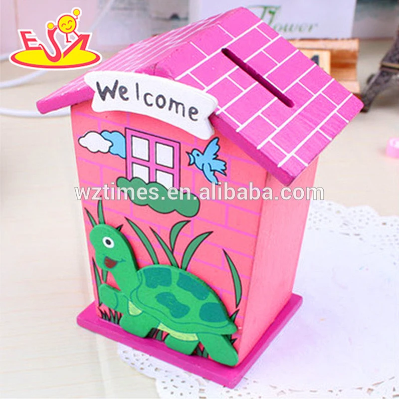 wholesale hottest sale wooden house piggy bank top popular wooden house piggy bank W02A024