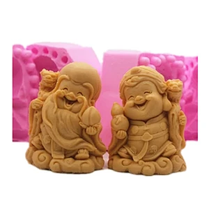 3D Laughing Buddha monk Candle Silicone molds 3D Buddha soap making mold