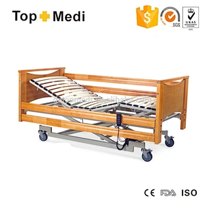 FDA CE Electric Hospital Bed with wooden bed panel & guardrails for hospital used