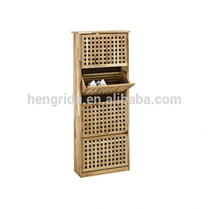 Nordic solid oiled wood walnut storage shoe cupboard with 4 drawers